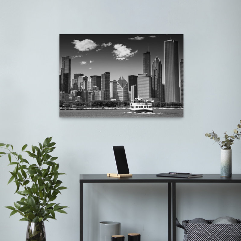 «Chicago», monochrome, horizon, architecture abstraite, ville, art mural, H 16 po x l 24 po