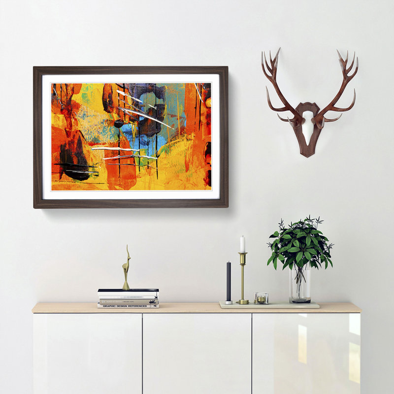 Abstract Art Painting Vol.474 by S.Johnson - Framed Print, 48cm H x 65cm W x 2cm D, Walnut Framed