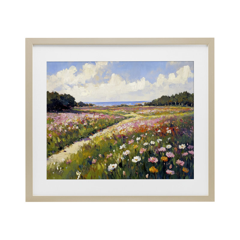Romance Walkway avec fleurs, reproduction encadrée sous verre, design par Petal Prints Design, H 13 po x l 16 po
