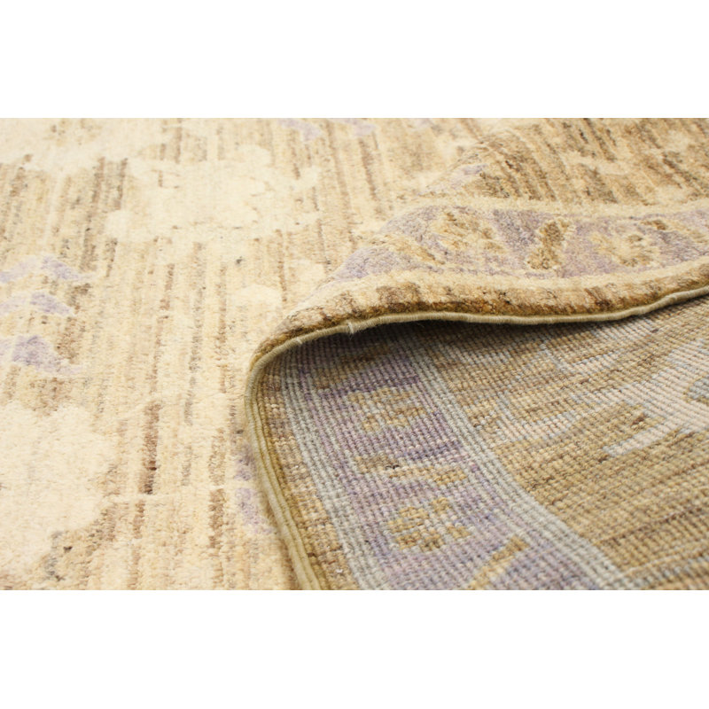Tapis unique en laine noué à la main style Oushak kaki de 18 pi 5 po x 7 pi 10 po New Age