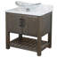 Meuble-lavabo simple de 30 po avec comptoir en marbre de Carrare, lavabo vasque en verre, miroir et quincaillerie noir mat-360565011