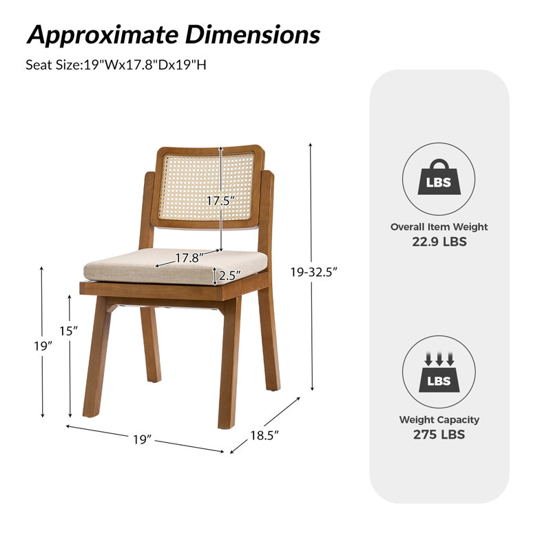 Amadou 19"W Modern Reversible Woven Rattan Backrest Dining Chair with Solid Wood Legs, 4, Brown