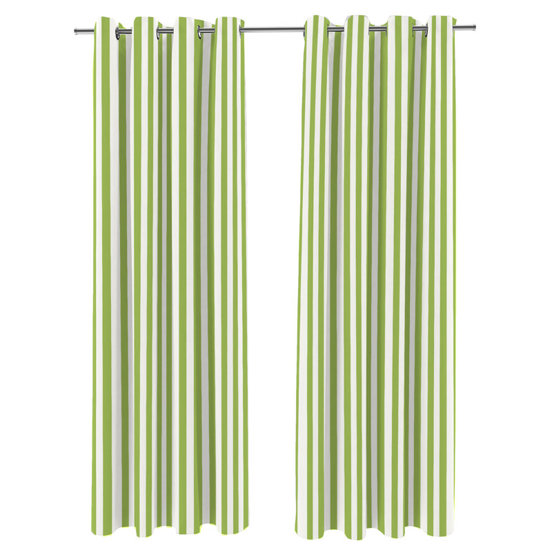 Solid 54" x 84" Grommet Semi-Sheer Outdoor Curtain Panel, Striped Yellow/White, 54" W x 96" L