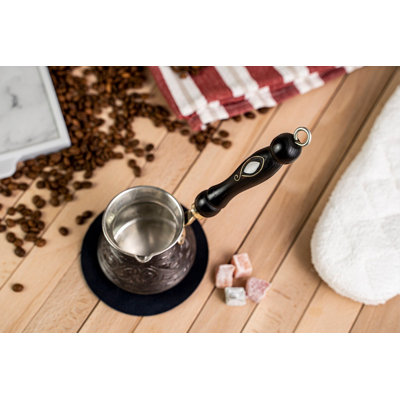 Handmade Dark Solid Copper Turkish Coffee Pot with Wooden Handle – 400ml