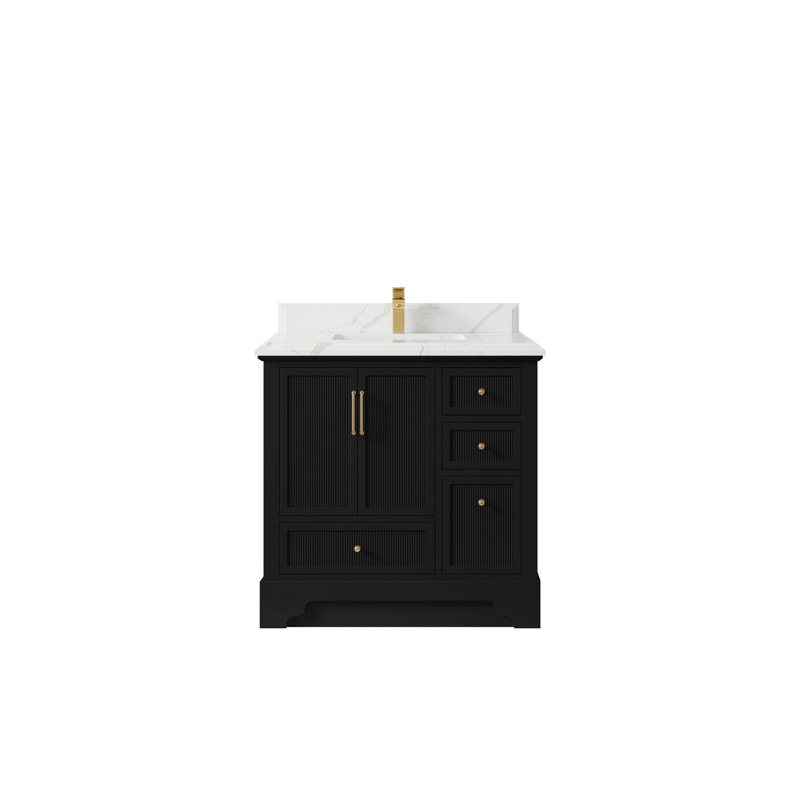Meuble-lavabo simple 36 po avec plateau en quartz Alys