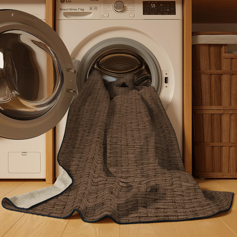 Tapis brun uni lavable à la machine, Rond 8 pi