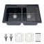 Évier de cuisine en quartz - 33 x 22 x 9 po, en composite de granit noir, double cuve à encastrer par le dessus