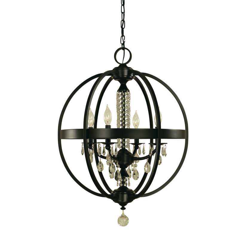 Lustre sphérique 4 lumières façon bougie, Noir mat