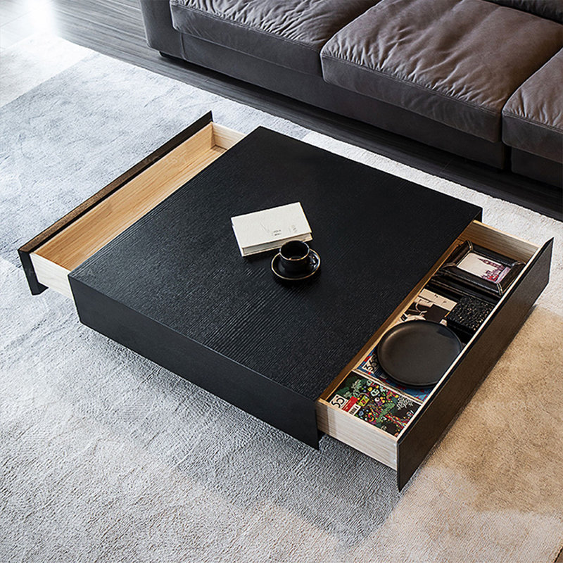 Table basse carrée en bois manufacturé noir, H 11,81 po x L 35,43 po x l 35,43 po