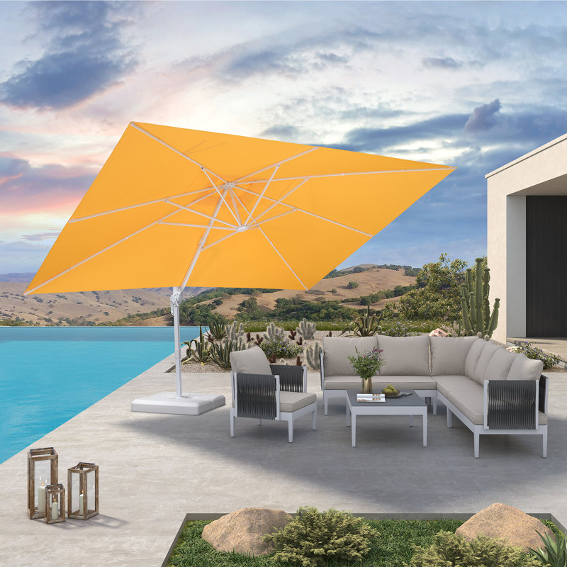Grand parasol jaune rectangulaire en porte-à-faux économique avec base blanche 10 pi x 13 pi Pole, Jaune
