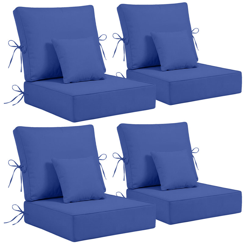 Back & Seat Patio Cushions For Outdoor Furniture 24 X 24  X 6  Inch, Outdoor Replacement Cushion Set Of 4, Weather Resistant Patio Chair Cushions With Removable Cover And Straps, Navy Blue