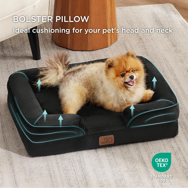 Small Black Orthopedic Waterproof Foam Dog Sofa Bed