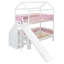 Lit superposé simple au dessus d'un lit simple / double avec glissade et escalier de rangement, structure de lit pour enfant en bois, blanc et rose-597324314