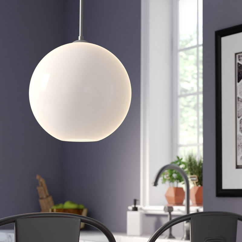 Luminaire sphère suspendu 1 lumières simple Speth, Nickel satiné, H 11,5 po x l 11,75 po x P 11,75 po, Non