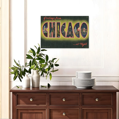 «Greetings From Chicago At Night Vintage Abstract City Architecture», reproduction d'art mural
