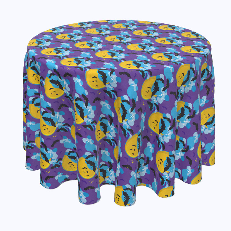 Geometric Round Halloween Tablecloth, 70" L x 70" W, BatMoon Night
