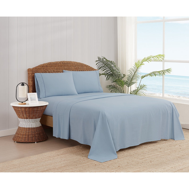 Ensemble de draps Ocean Percale, Ensemble de draps pour très grand lit avec un dra, Bleu clair