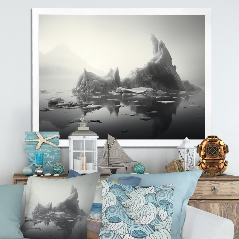 Iceberg gris gelé sérénité, Cadre simple blanc, H 24 po x l 32 po x P 1 po