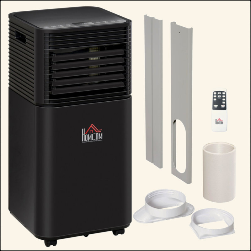 Climatiseur portatif compact HOMcom 8000BTU, refroidissement efficace, déshumidificateur, ventilateur, avec télécommande, minuterie 24H, noir