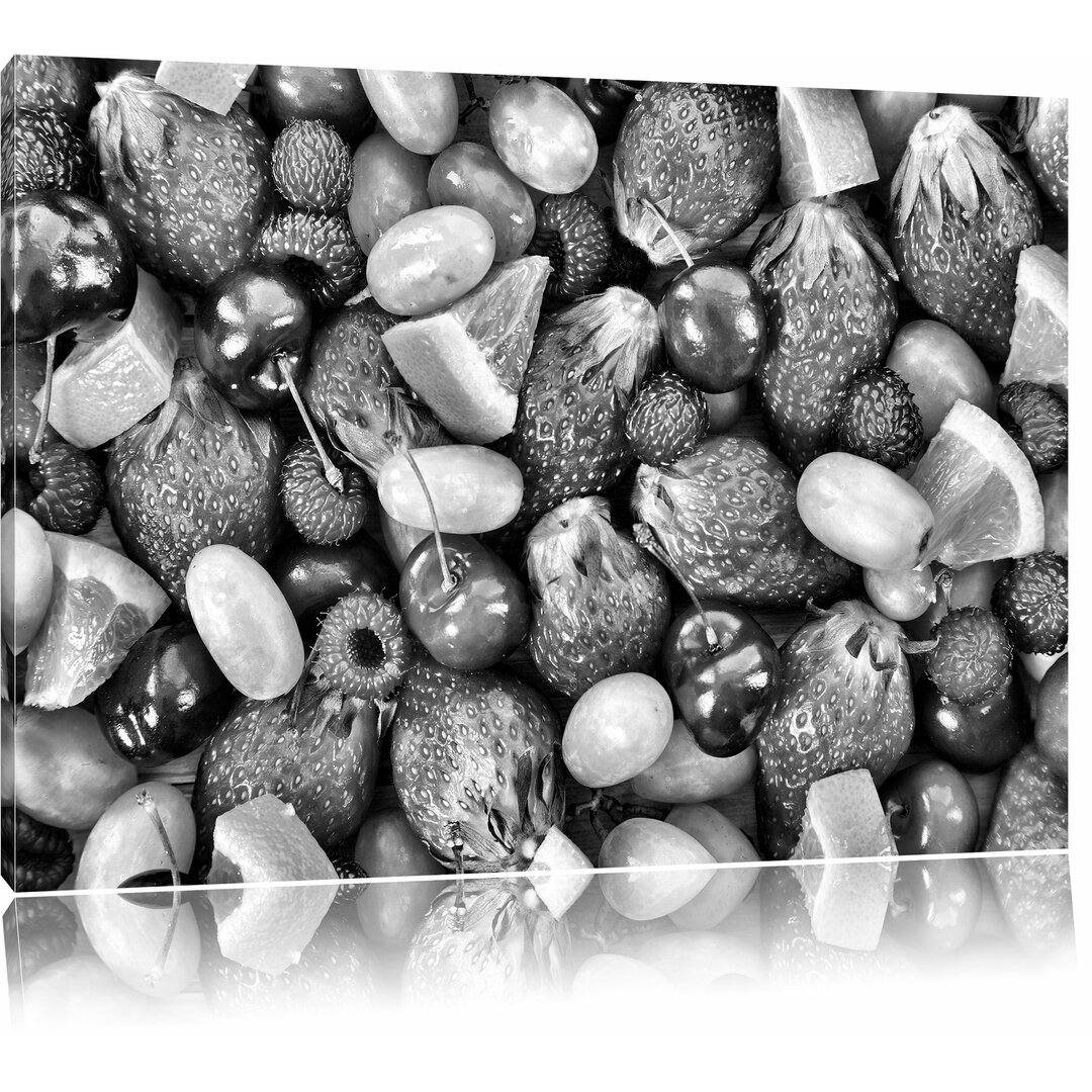 Leinwandbild Fruits Apfel Kirsche Erdbeere in Monochrom