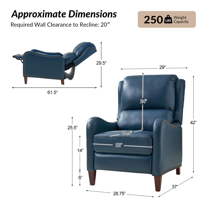 Neliyah 28.75" Wide Genuine Leather Manual Recliner(Set of 2), Turquoise
