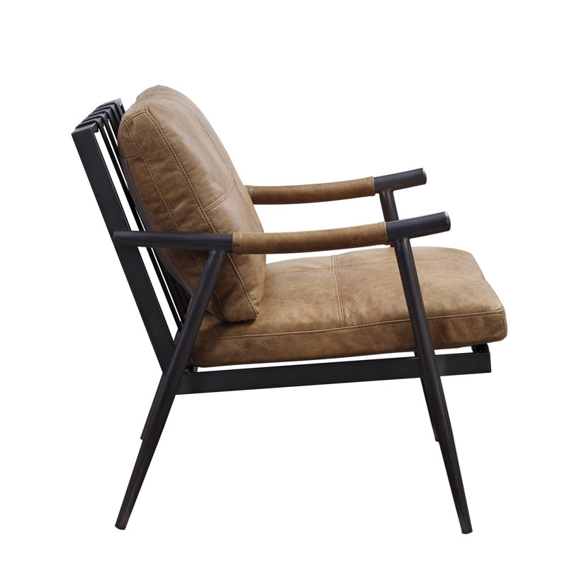 Fauteuil d'appoint confortable en cuir fleur de châtaignier et structure en métal