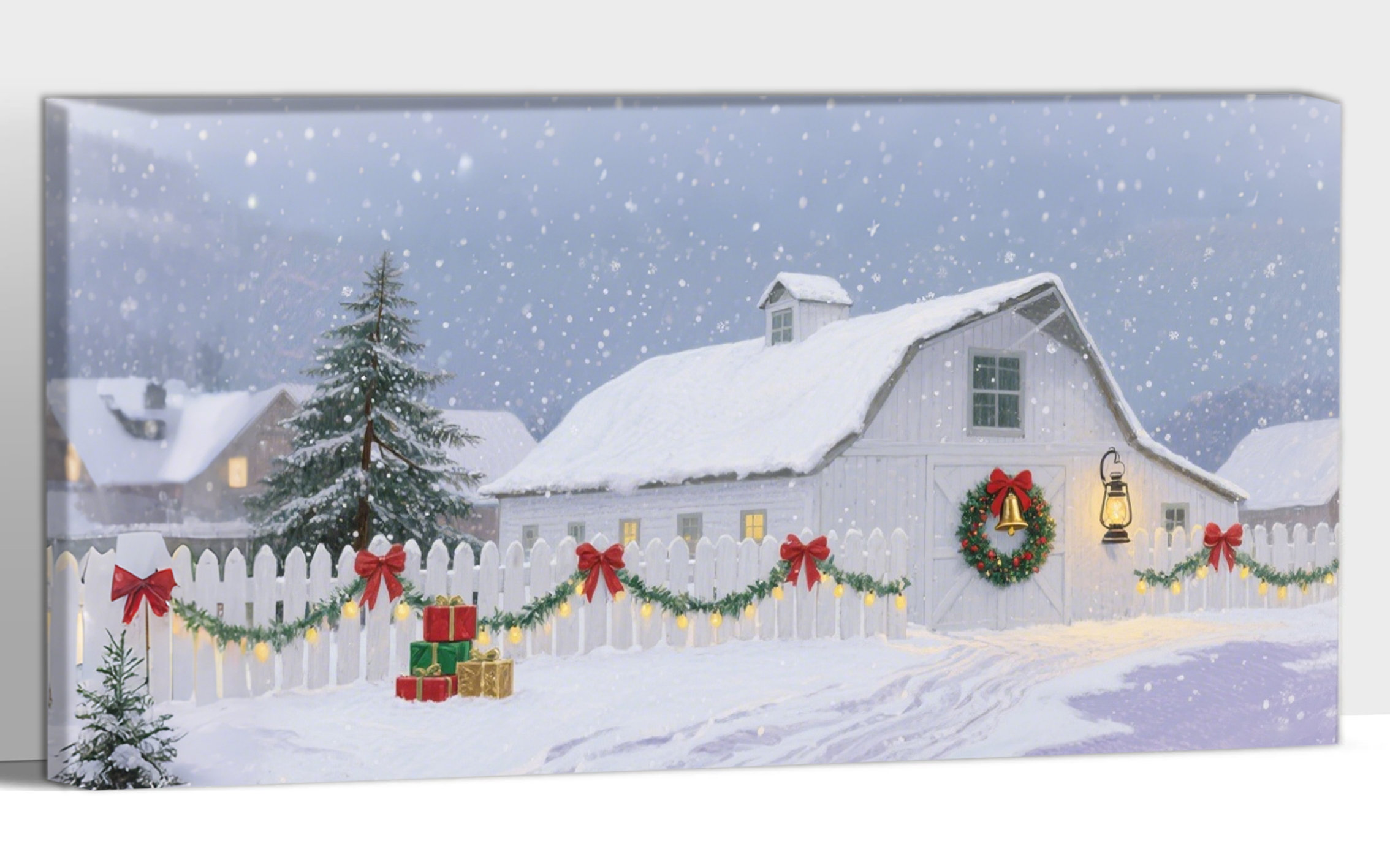 East Urban Home Winter Red Barn Christmas Canvas Wall Art, Farmhouse ...