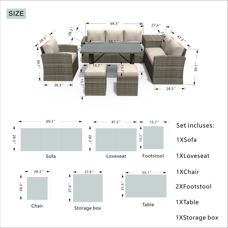 Ikisha Rectangular 8 - Person 71" Long Dining Set with Cushions