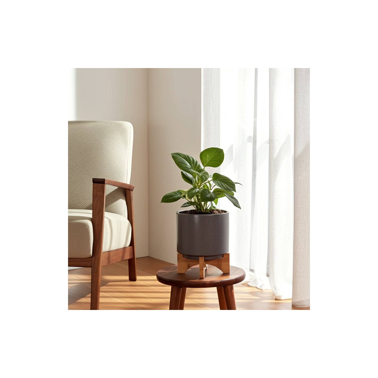 Sagebrook Home Ascend Neutral Ceramic Planter Pot with Stand Indoor/Outdoor, 9" H x 8" W x 8" D, Dark Gray, 1