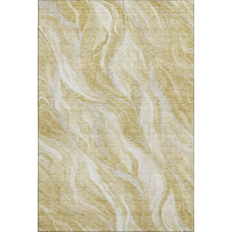 3' X 5' Gold And Ivory Abstract Washable Area Rug With UV Protection