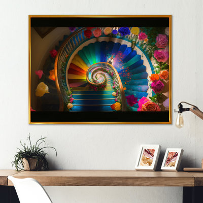 Escalier floral multicolore - reproduction sur toile
