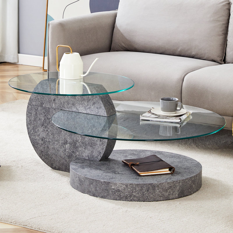 Table basse gigogne moderne Varese, Clair, Gris, H 17 po x l 42 po x P 31,5 po