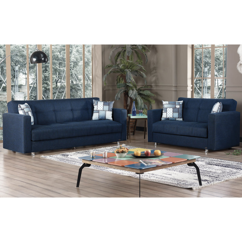 Rousselle Twin 88'' Upholstered Convertible Sofa, Navy Blue