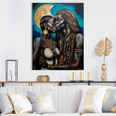 Portrait de la reine et du roi d'Afrique amoureux, reproduction d'art sur toile