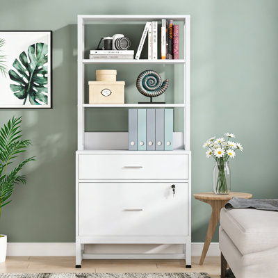 2 Drawers Tall File Cabinet with Shleves