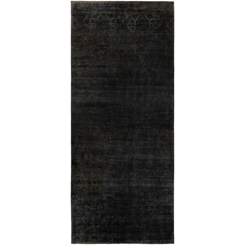 Tapis unique noué à la main Raiden - noir, 10 pi 0 po x 22 pi 4 po