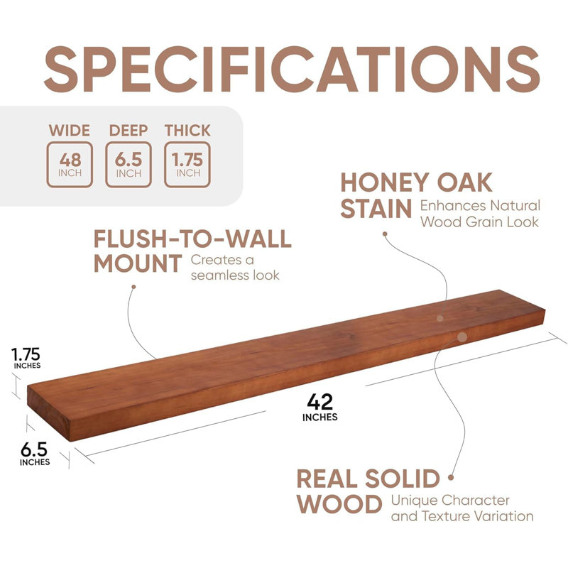 Floating Shelves For Wall, Premium Solid Wood Wall Shelves With Heavy Duty Brackets, Set Of 2, Bathroom Shelves For Home Decor