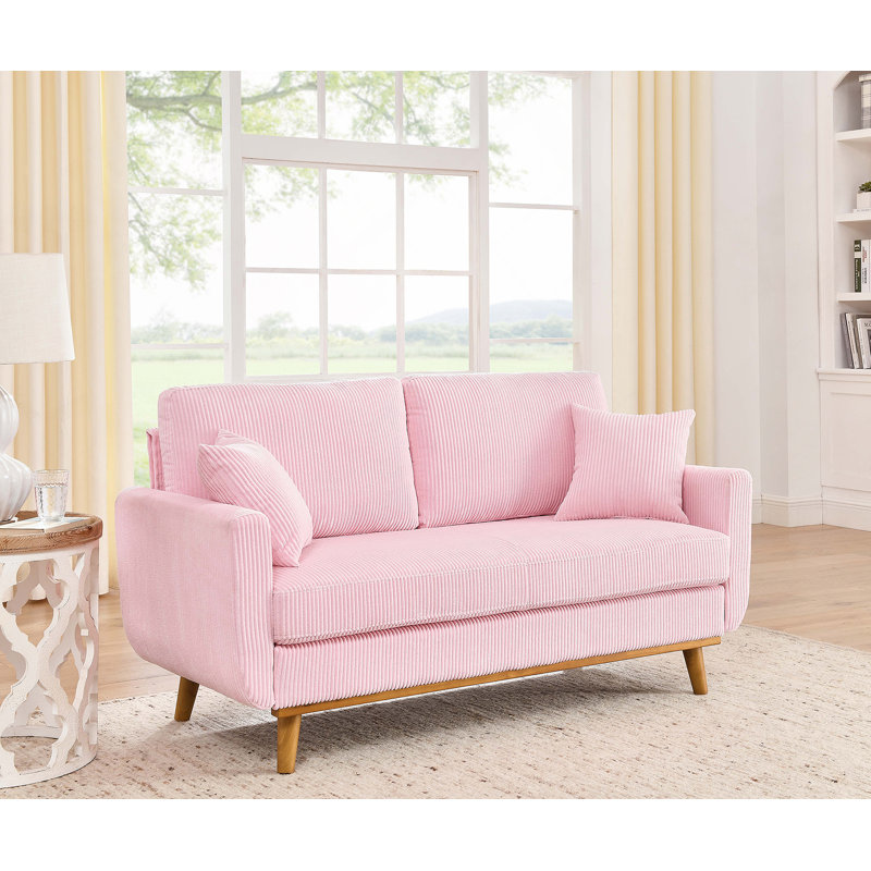 Artina 65'' Square Arm Loveseat, Pink Corduroy