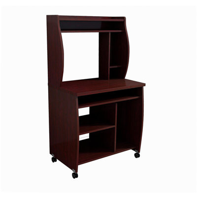 Microwave Cart Computer Cart Multi-functional Cart with Storage Shelf Spices Shelf Locking Wheel Chestnut Wood