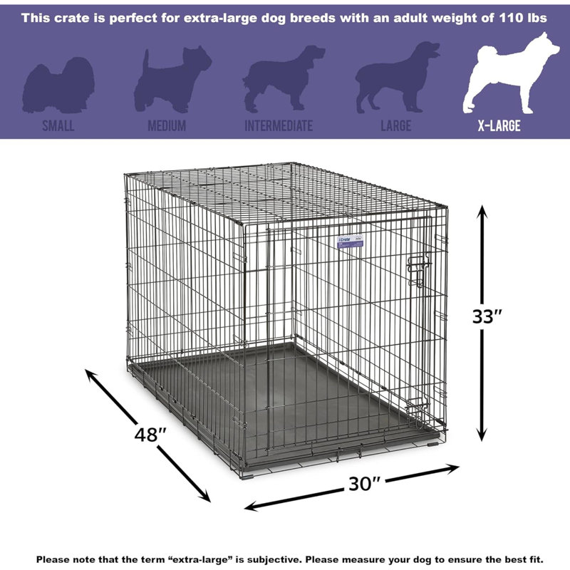 Cage pour chien nouvellement améliorée avec porte simple en Icrate, comprenant un plateau étanche, des pieds de protection du plancher, un panneau de séparation et de nouvelles caractéristiques brevetées