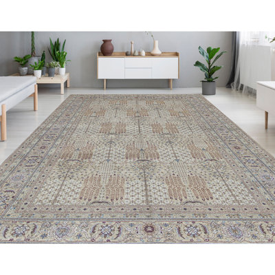Tapis beige noué à la main de haute qualité