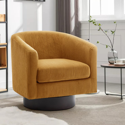 Upholstered Corduroy Swivel Barrel Chair