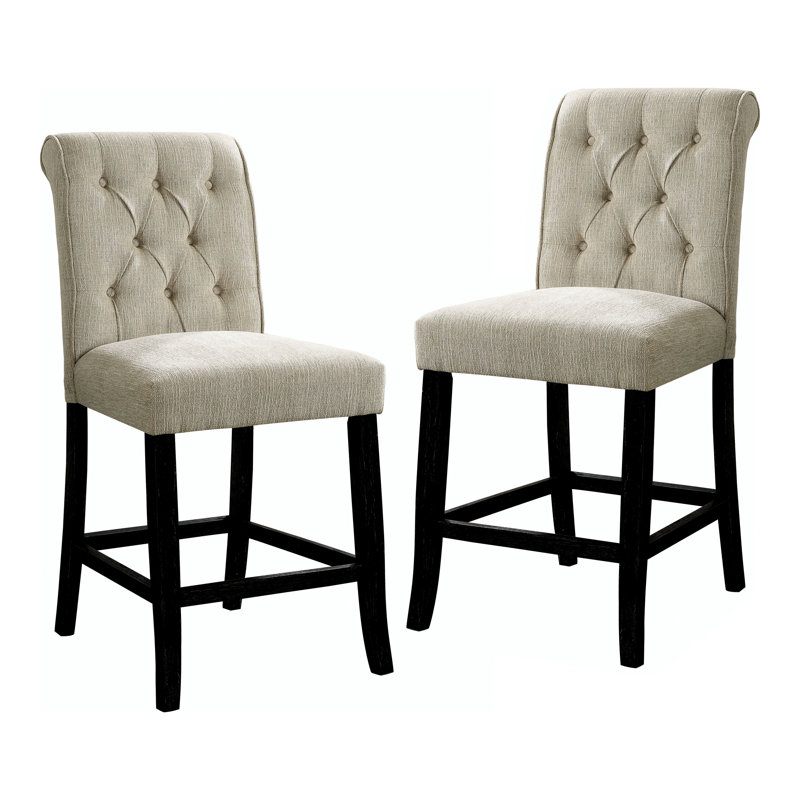Biyron Bar Stool, Counter Stool (25.5" Seat Height), Beige Polyester/Antique Black Frame