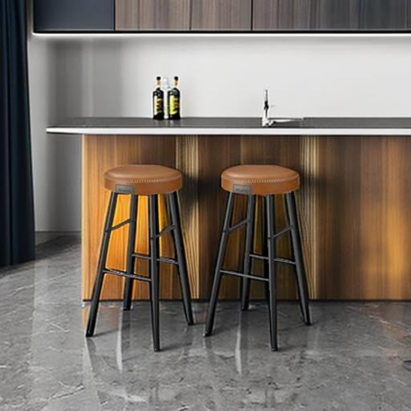Ensemble de 2 tabourets de bar à hauteur de comptoir sans dossier Mid-Century, brun caramel