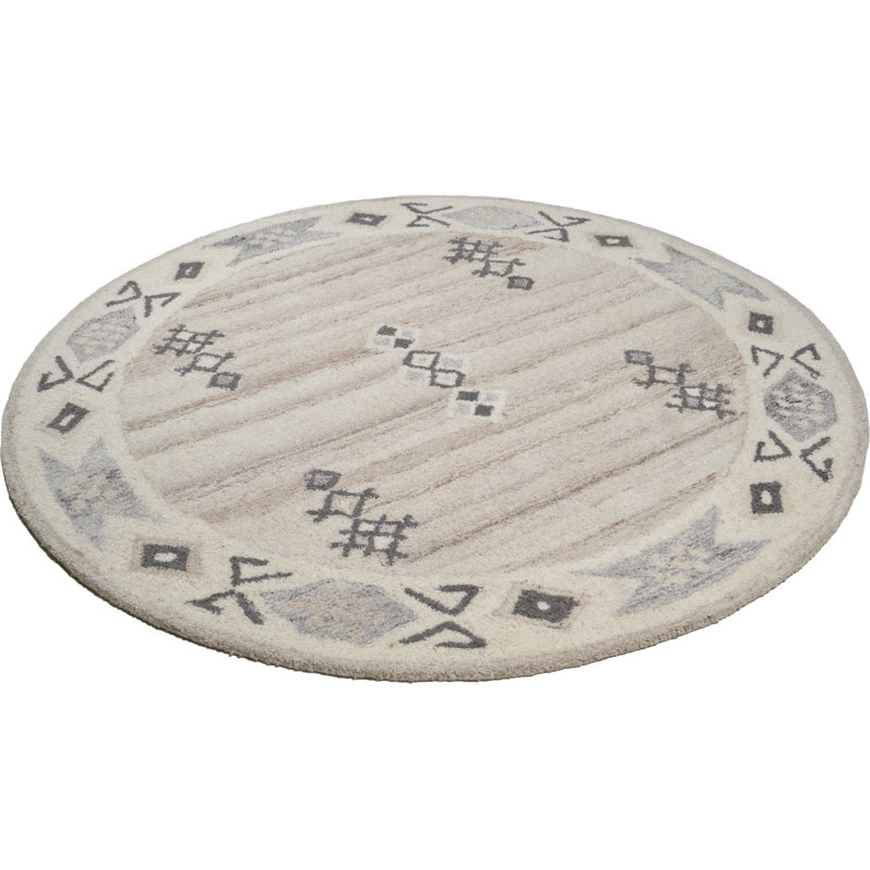 Round Thandie Geometric Wool Hand Woven Area Rug, Round 190cm