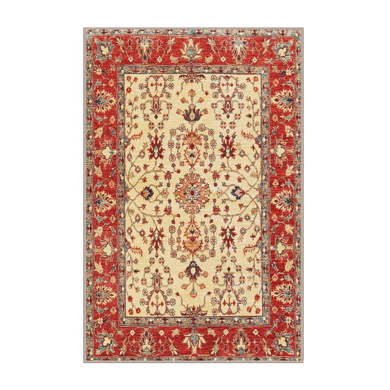 Tapis traditionnel jaune clair / orange / noir Vasta, Rectangle 2 pi x 5 pi