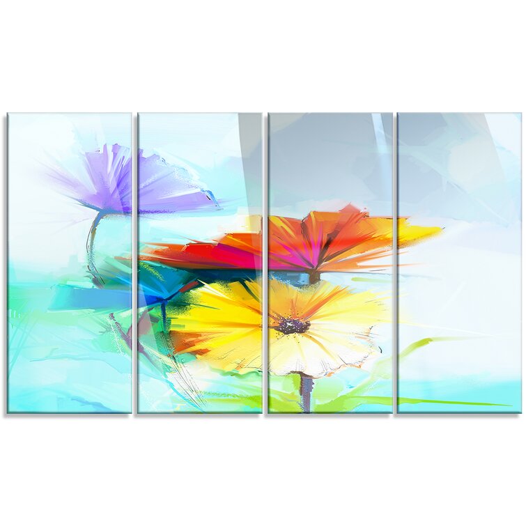 DesignArt Amazing Watercolor Of Spring Daisies On Canvas 4 Pieces Print ...