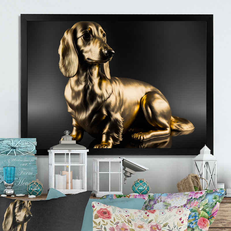 Golden Glam Dachshund I - reproduction sur toile, Impression noire sur toile encadrée, L 20 po x H 12 po x P 1 po
