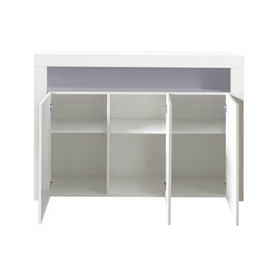 Buffet de salon laqué brillant avec éclairage DEL, meuble de cuisine moderne en bois à 3 portes, meuble télé pour entrée ou salle à manger.