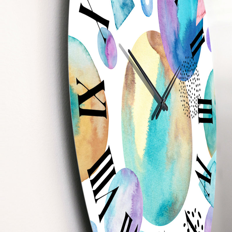 Rétro triangles cercles sur fond blanc III - horloge murale, Grand